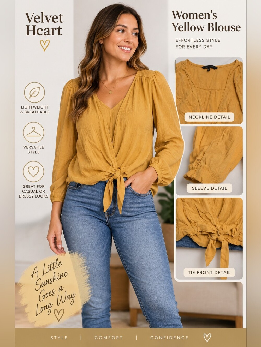 Velvet heart Women's small yellow blouse #11